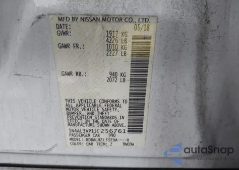 2018 Nissan Altima 2.5 Sr из США, поврежденный, VIN 1N4AL3AP1JC256761